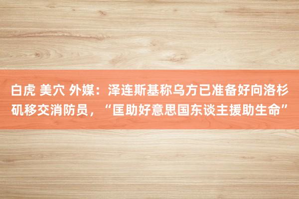 白虎 美穴 外媒：泽连斯基称乌方已准备好向洛杉矶移交消防员，“匡助好意思国东谈主援助生命”