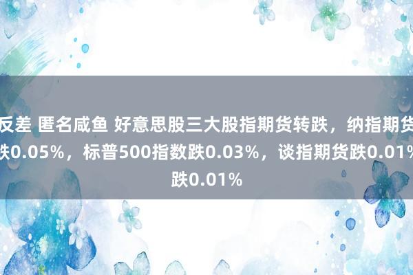 反差 匿名咸鱼 好意思股三大股指期货转跌，纳指期货跌0.05%，标普500指数跌0.03%，谈指期货跌0.01%